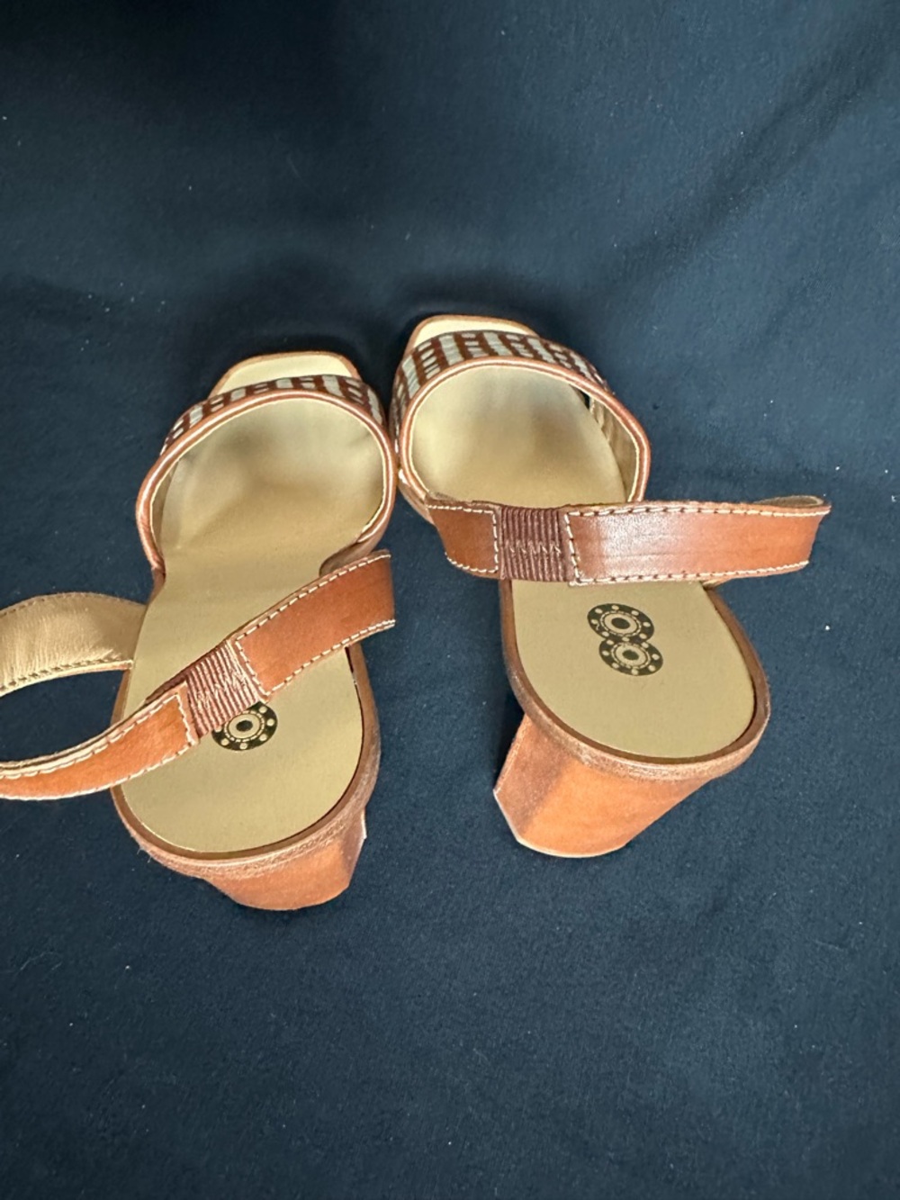 Made in Italy Brown & Cream Woven Slingback Block Heels strap and buckle sandals - Picture 7 of 16